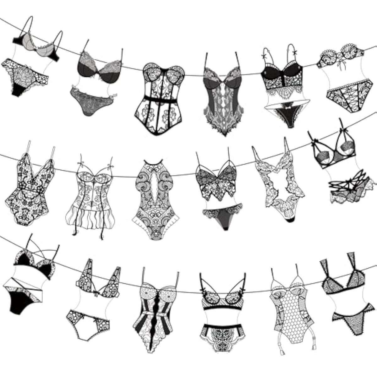 Lingerie Party Banners Lingerie Shower Decorations 2Pcs Bras And Panties Cutout Banners Black Lingerie Party Decor For Underwear Girls Bachelorette Bridal Shower Party Supplies