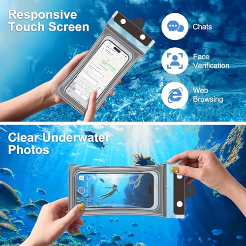 Waterproof Phone Pouch 2 Pack, IPX8 Universal Phone Dry Bag Case Floating Swimsuit Protector for Beach, Travel Essentials(Black)