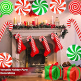 Christmas Foil Balloons 30Pcs, Large Red Green Candy Cane Swirl Balloons Kit For Christmas Party Birthday Decorations, Mylar Balloon Arch Set With Ribbons, Easy To Inflate & Hang