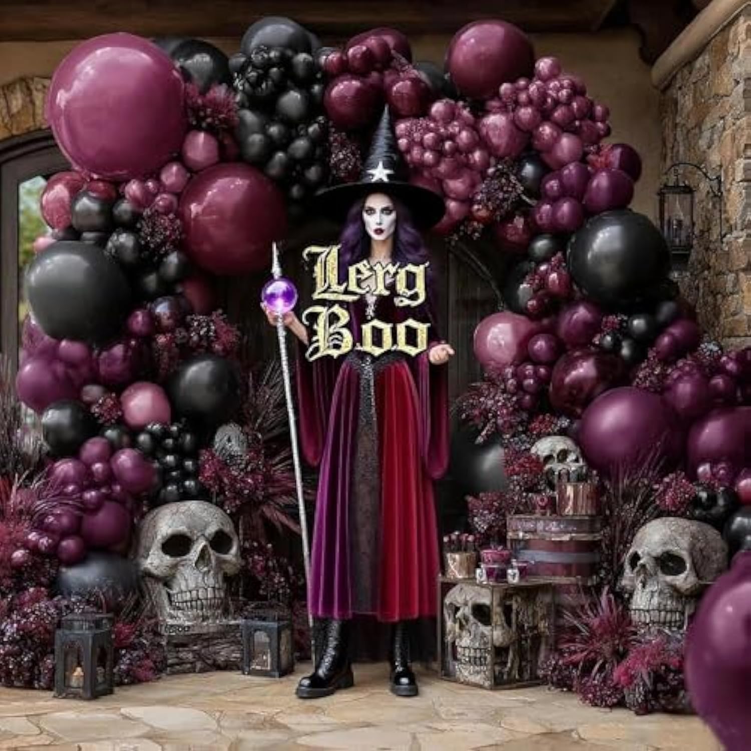 Dark Purple Black Balloon Garland Arch Kit Double Stuffed Gothic Vampire Halloween Party Decor