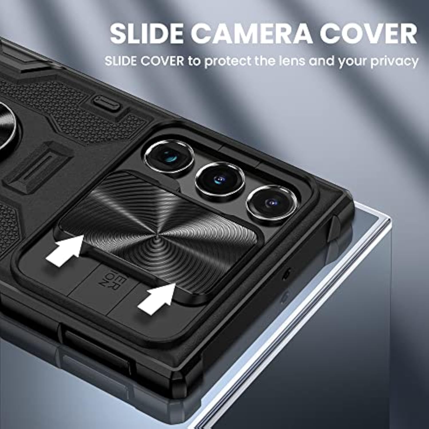 Galaxy S22 Ultra Case with Slide Camera Cover & Kickstand, Black