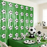 2 Pcs Soccer Birthday Party Decorations Fringe Curtains, Green Soccer Tinsel Foil Fringe Photo Backdrop Streamers for Sports Party Decorations, 3.3 x 6.6 ft