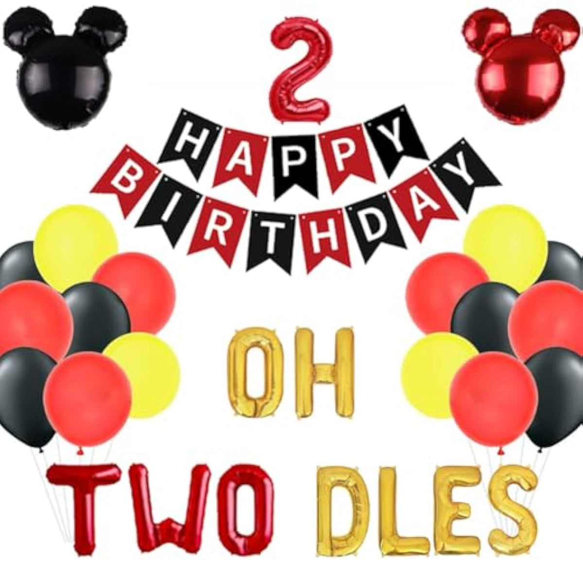 Oh Twodles Mickey Minnie 2nd Birthday Balloons & Happy Birthday Banner