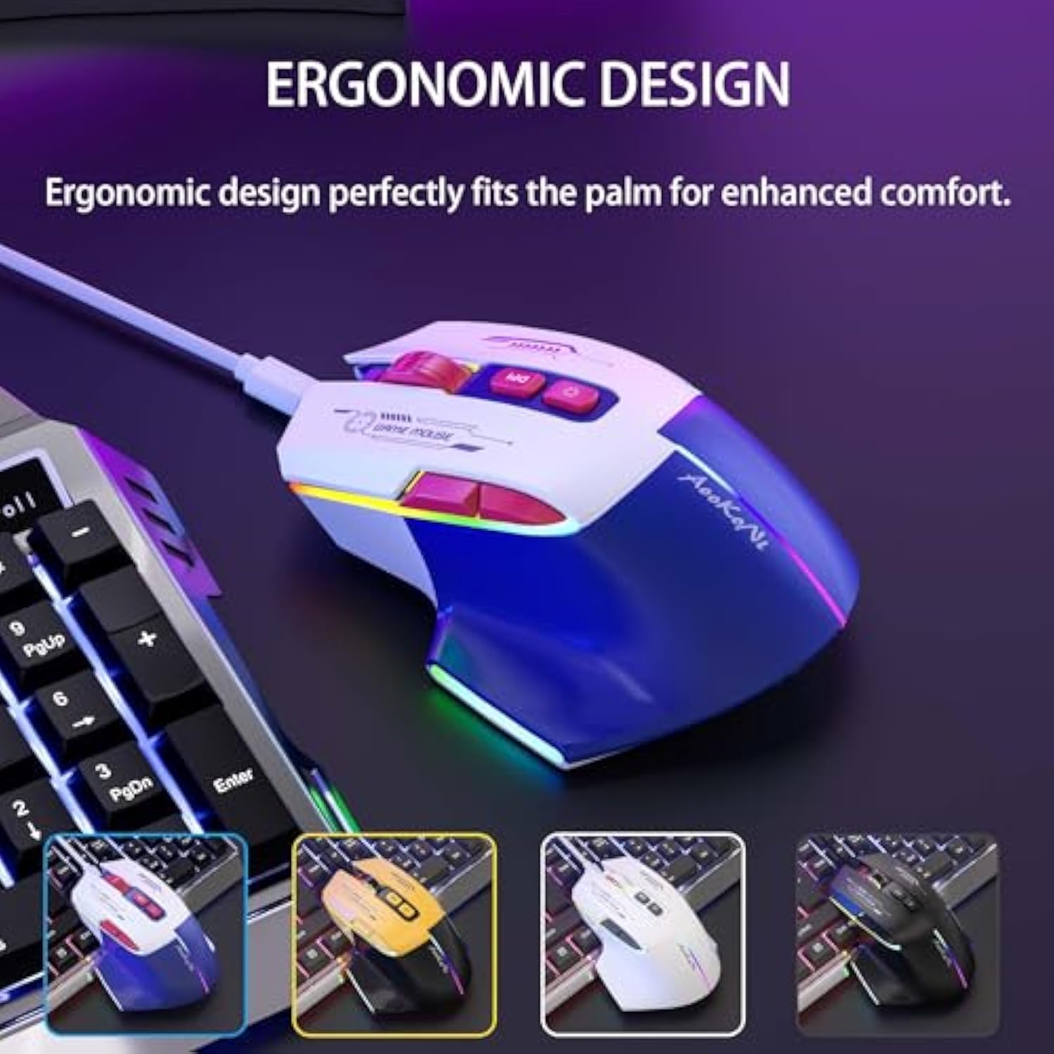 Wireless Gaming Mouse?Ergonomic Mouse With 5 Adjustable Dpi Up To 7200, Rgb Breathing Lights, Compatible With Laptop, Chromebook, Pc, Desktop, Mac, Notebook (Blue)