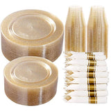 350 Pcs Gold Glitter Dinnerware Set for 50 Guests Plates Napkins Cups Cutlery