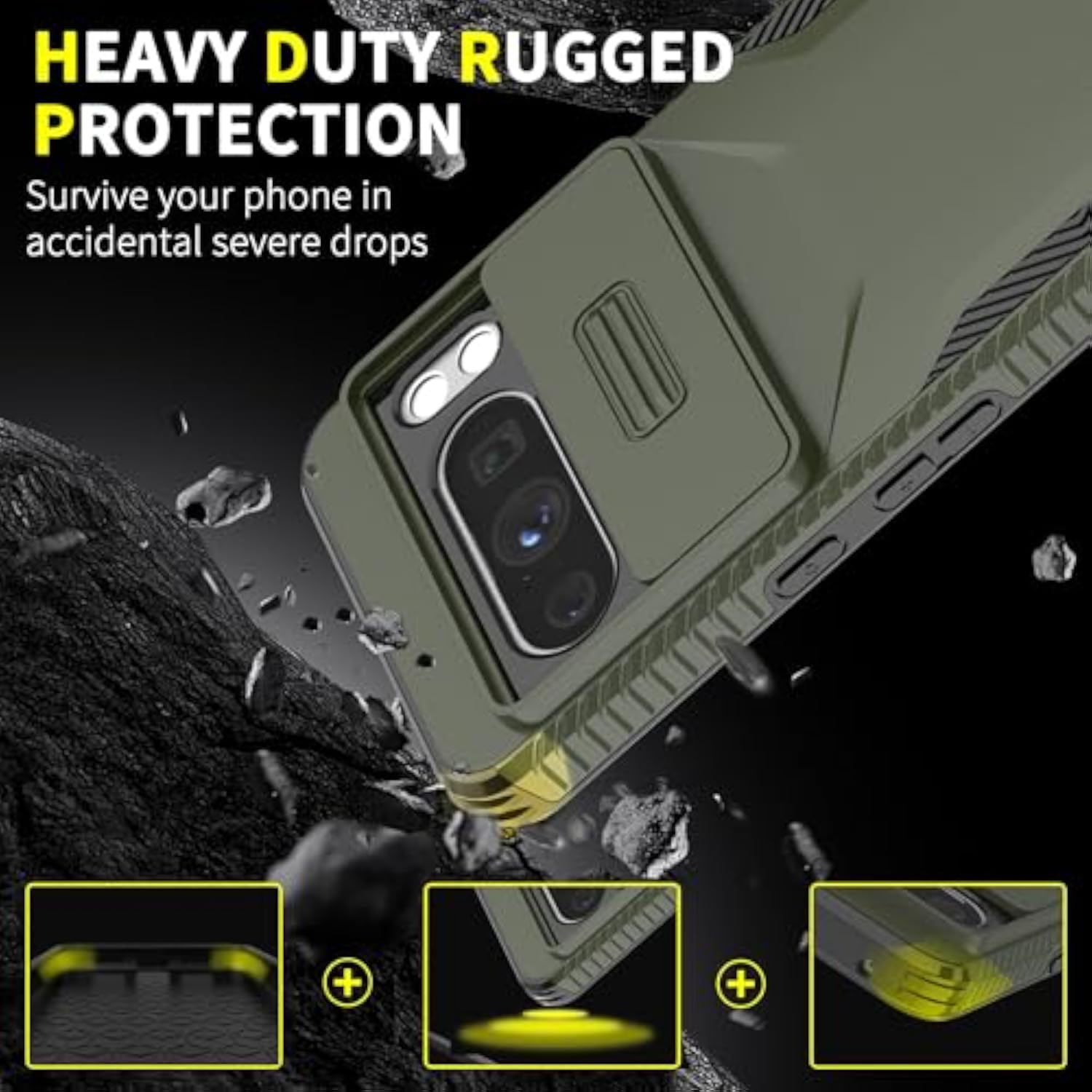 Heavy Duty Rugged Shockproof Protective Case for Google Pixel 8 Pro (Pine Green) - 2 in 1 Built-in Slide Camera Cover & Screen Protector