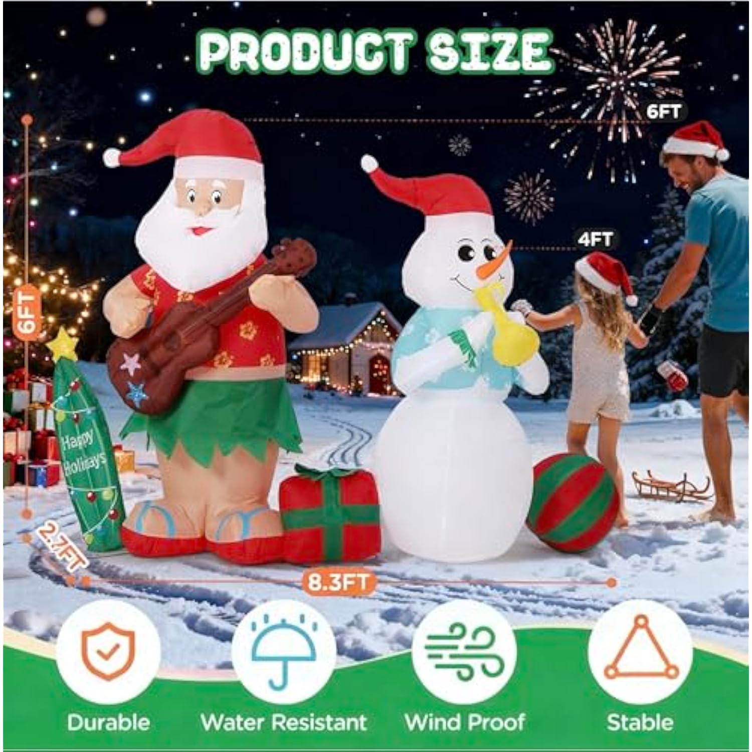 8.3Ft Christmas Inflatables Santa Claus And Snowman, Built-In Led Lights Christmas Yard Decoration For Outdoor Lawn, Fes