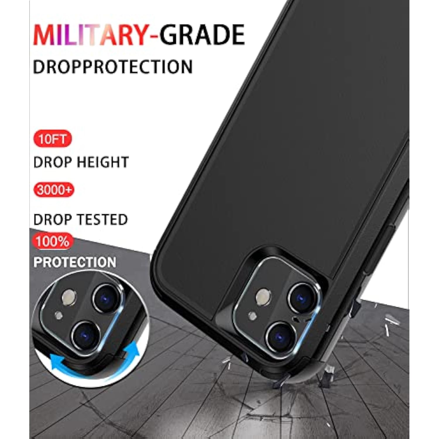 For Iphone 12 Case [Shockproof] [Dropproof] [Tempered Glass Screen Protector],Heavy Duty Protection Phone Case Cover For Iphone 12 (12-Black-3In1)