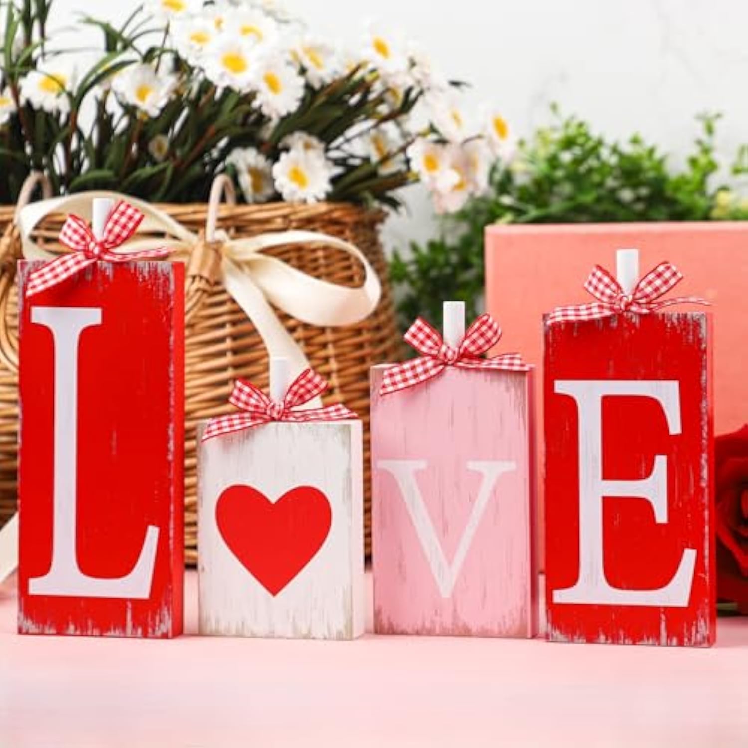 Heart Table Block Signs Wooden Tiered Tray Decor Heart Love Tabletop Signs Rustic Farmhouse Centerpieces For Wedding Party Home Shelf Decorations