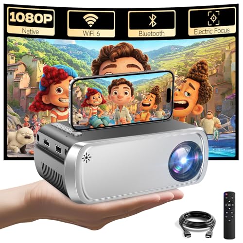 Projector With Wifi And Bluetooth, Mini Projector For Iphone Supports 1080P Synchronize Smartphone Screen By Wifi/Usb Cable For Home Entertainment Smartphone/Hdmi/Tv Stick(Wifi)