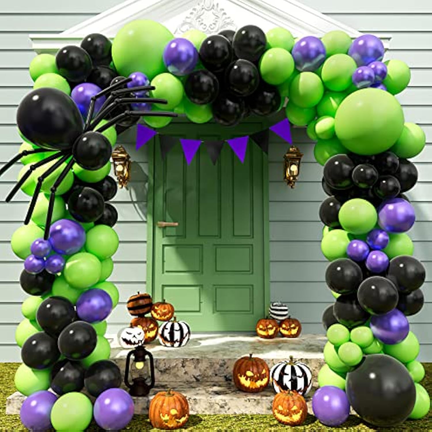 Halloween Balloon Garland Arch Kit Black Green Metallic Purple Balloons with Spider Party Decor