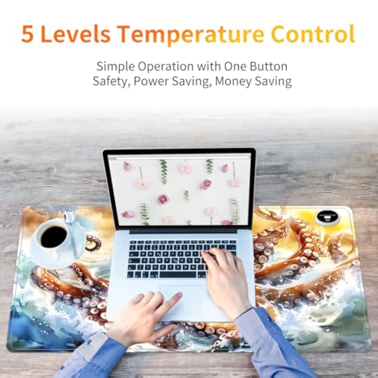 Heated Mouse Pad, Pu Leather Heated Desk Pad, Fast Warm Desk Mat With 5 Heating Levels, 31.5" X 13" Mousepad For Home Office Gaming, Octopus