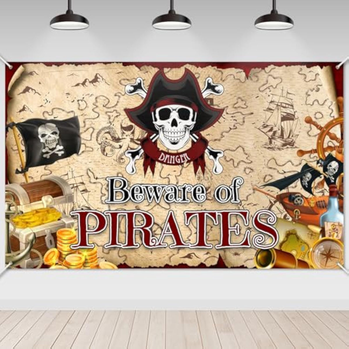 6x3.6 Ft Pirate Treasure Map Backdrop Banner Nautical Birthday Party Decorations
