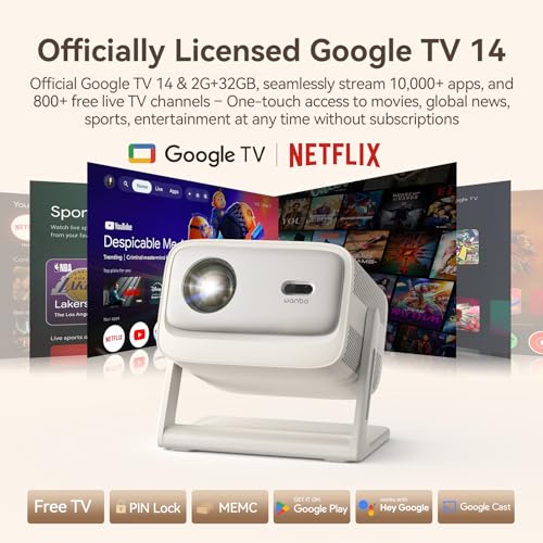 Official Licensed Google Tv 4K Smart Projector With Wifi And Bluetooth, Vali 1 Pro Dolby Audio, Memc, Native 1080P, Auto Focus & Keystone, 260" Portable Home Outdoor Movie Projector