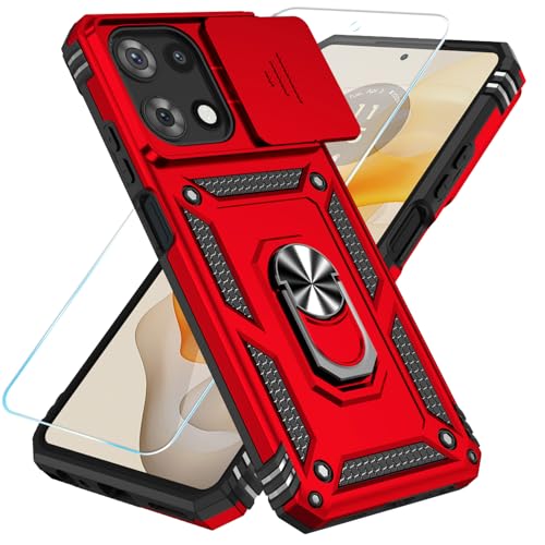 Phone Case For Motorola Moto G 5G 2025/Moto G 5G 2026/Moto G Play 2026 Case With Hd Screen Protector & Slide Camera Cover & Kickstand, [Military-Grade] Phone Case, Red