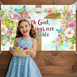 Christian Faith Banner 71X43 Inch With God All Things Are Possible Cross Scripture Backdrop Religious Spring Decor For Church Worship Home Yard Porch Easter Celebration Display