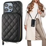 Crossbody Wallet Case For Iphone 14 Pro Max, Rfid Blocking Pu Leather Zipper Handbag Purse Flip Cover, Kickstand Folio Case With Card Slots Holder Wrist Strap Lanyard 5G 6.7 Inch (Black)