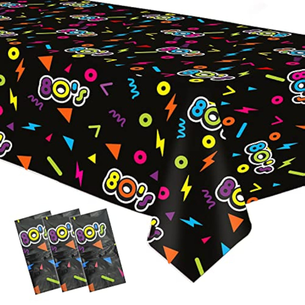 80'S Party Decorations Tablecloth, Disposable 80'S Theme Party Supplies Table Cover, 80S Birthday Table Cloth Decorations Supplies, 3 Pack, 54In X 108In