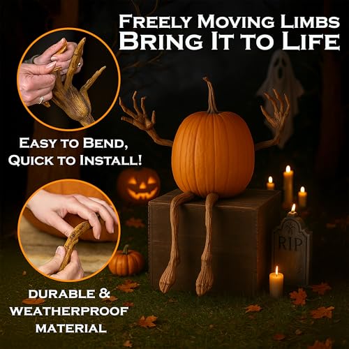 Plow & Hearth Set of 4 Bendable Pumpkin Arms and Legs | Twisting Vines for Halloween Pumpkin Carving DIY Crafts for Kids | Includes 2 arms and 2 Legs | Outdoor & Indoor Halloween Decorations