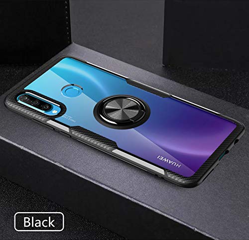 Clear Case for Huawei P30 Lite with Ring Holder,Slim Fit Case Transparent Hard PC Cover Huawei P30 Lite Case with Metal Plate for Magnetic Car Phone