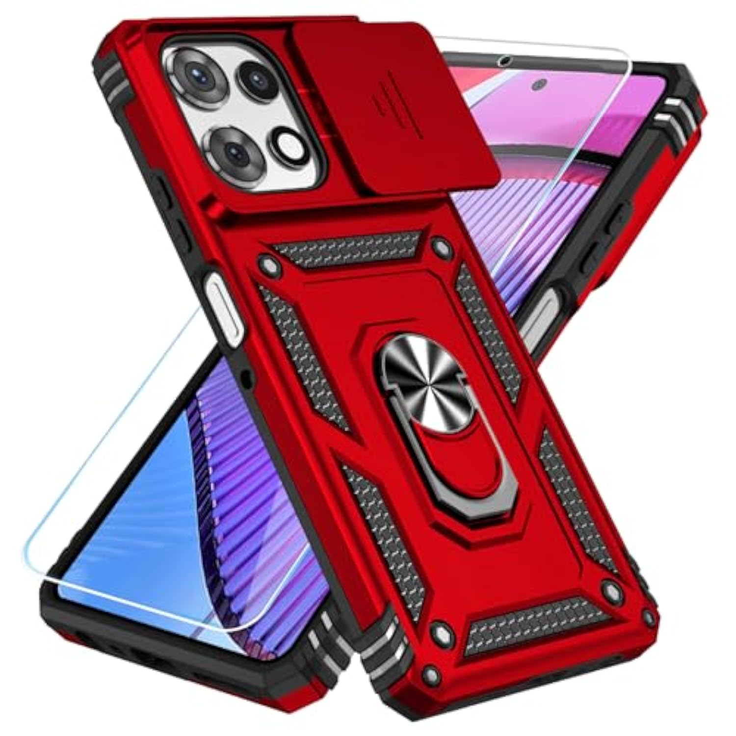 Phone Case For Motorola Moto G Power 5G 2025/Moto G Play 5G 2025 Case With Hd Screen Protector & Slide Camera Cover & Kickstand, [-Grade] Phone Case (Red)