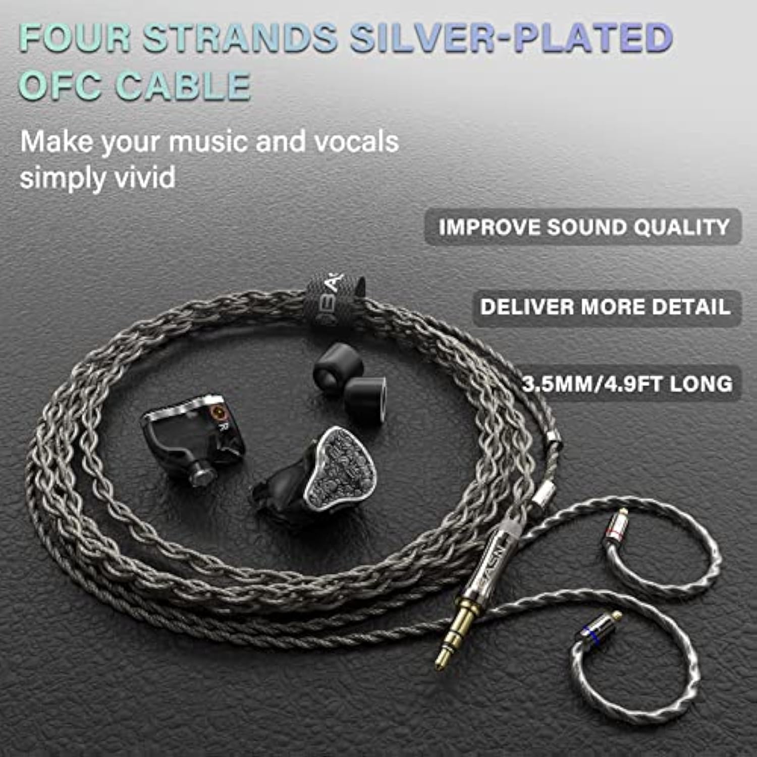 Bmaster5 In Ear Monitors, 1Dlc Diaphragm+4Ba 5 Drivers Drummers Headphones With Silver-Plated Ofc Cable, Noise Isolation Iem Earbuds For Musicians (Midnight Black)