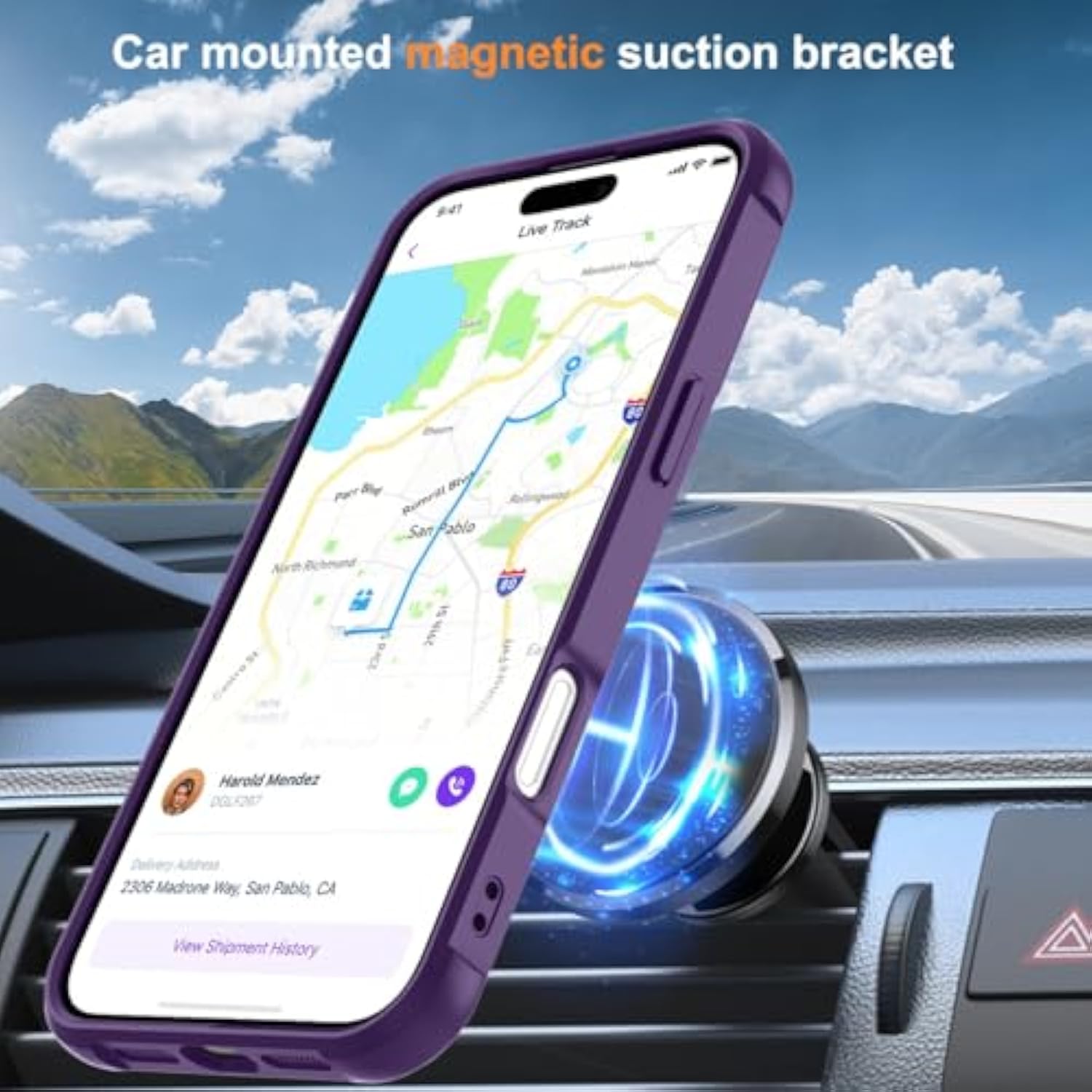 Magnetic Compatible With Iphone 16 Pro Case With Stand [Military Grade Drop Tested][Compatible With Magnet] Ring Translucent Slim Hard Back Soft Edge, Purple
