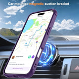 Magnetic Compatible With Iphone 16 Pro Case With Stand [Military Grade Drop Tested][Compatible With Magnet] Ring Translucent Slim Hard Back Soft Edge, Purple