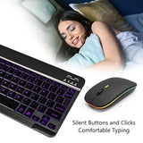 7 Color Backlit Bluetooth Keyboard And Mouse Combo For Ipad A16 11Th 10Th Gen Ipad Pro Mini Air Iphone, Ipados 13 Or Later, Slim Rechargeable Android Tablet Phone Wireless Mouse Keyboard (Black)