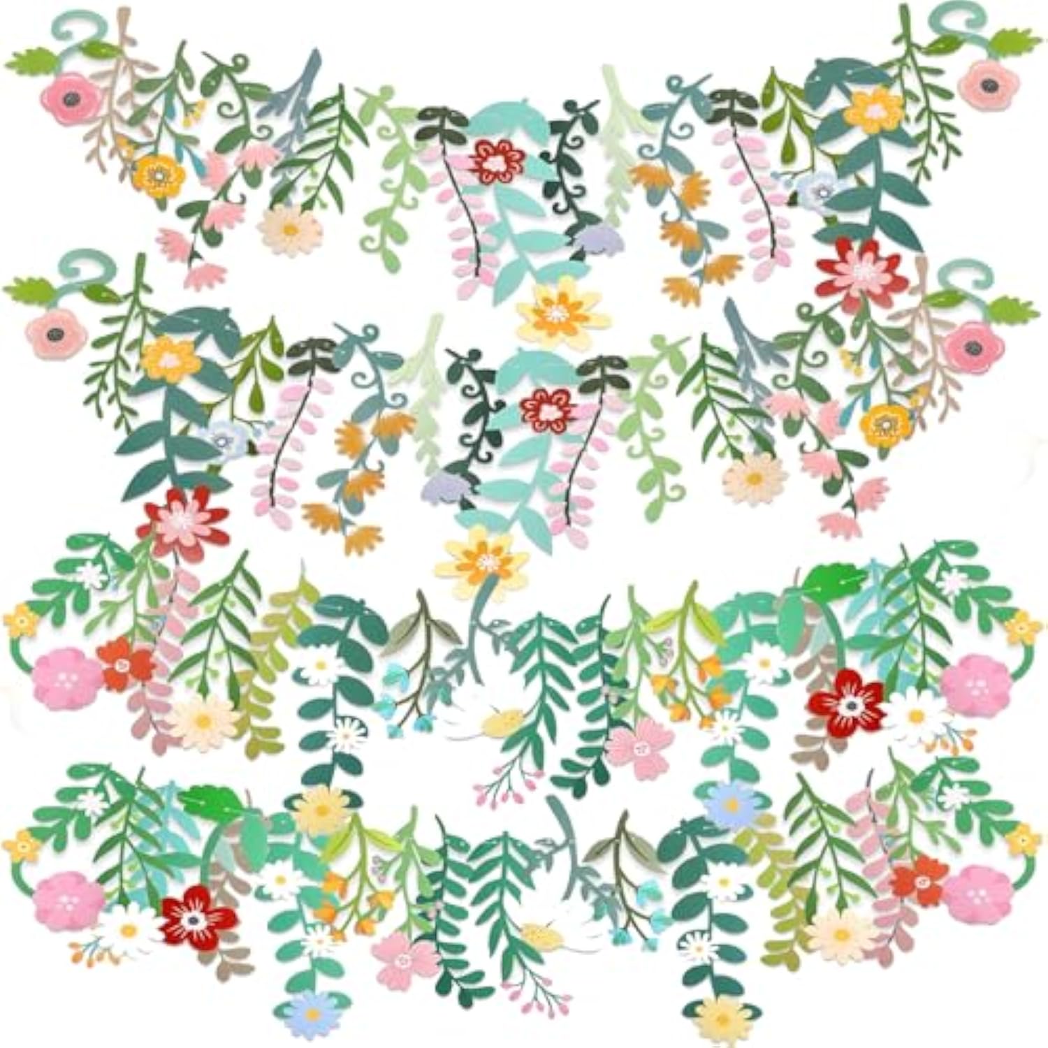 4 Pcs Flower Banner Garland Wildflower Party Decorations Groovy Boho Floral Spring Leaf Banners For Girl Women Birthday Bridal Baby Shower Garden Wedding Wall Classroom Backdrop Party Supplies