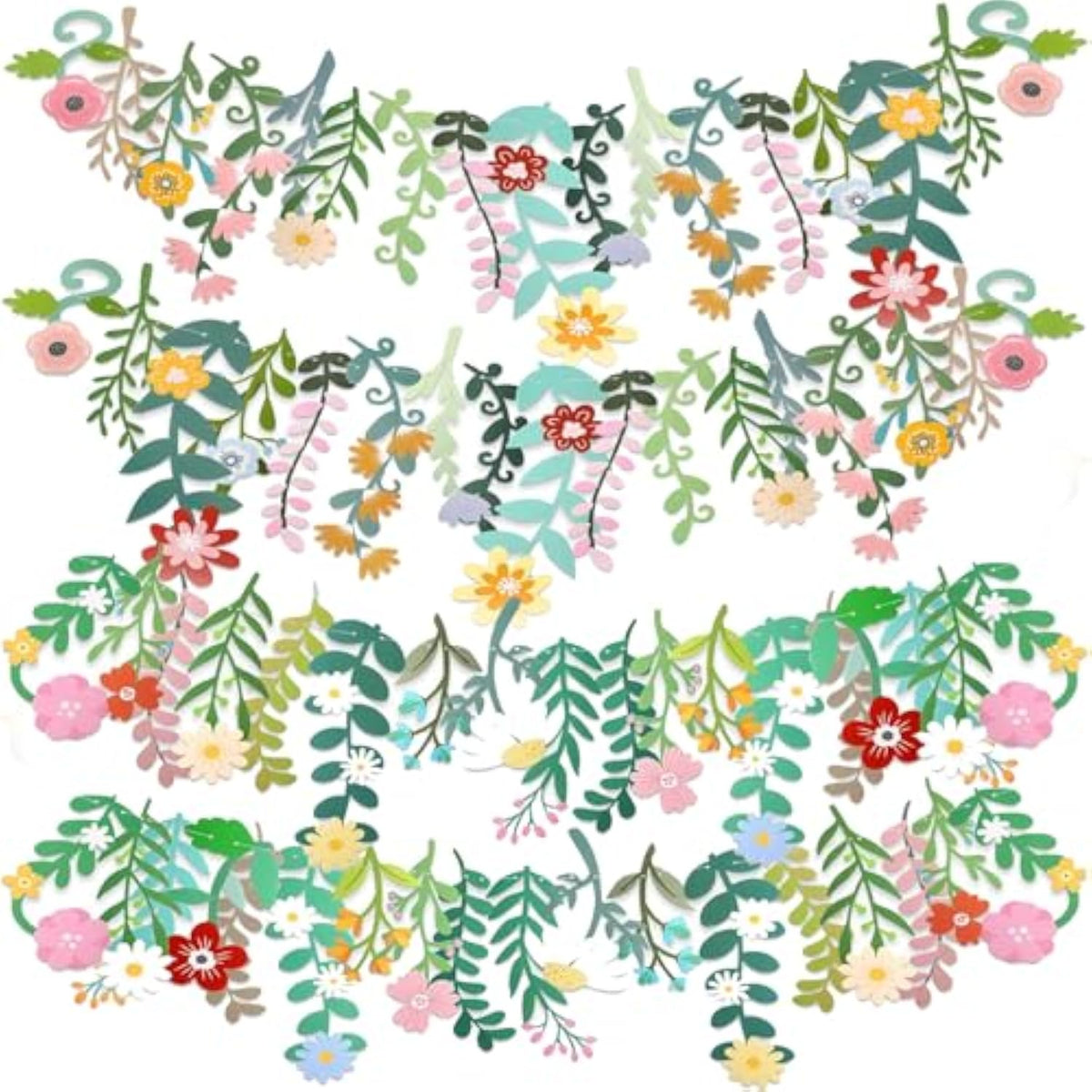 4 Pcs Flower Banner Garland Wildflower Party Decorations Groovy Boho Floral Spring Leaf Banners For Girl Women Birthday Bridal Baby Shower Garden Wedding Wall Classroom Backdrop Party Supplies