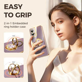 For Moto G Play 2024 Case With 2 Pack Screen Protector, 360° Rotatable Ring Holder [Luxury Hearts Pattern] Plating Gold Edge Slim Soft Phone Case For Moto G Play 4G 2024 - Light Purple