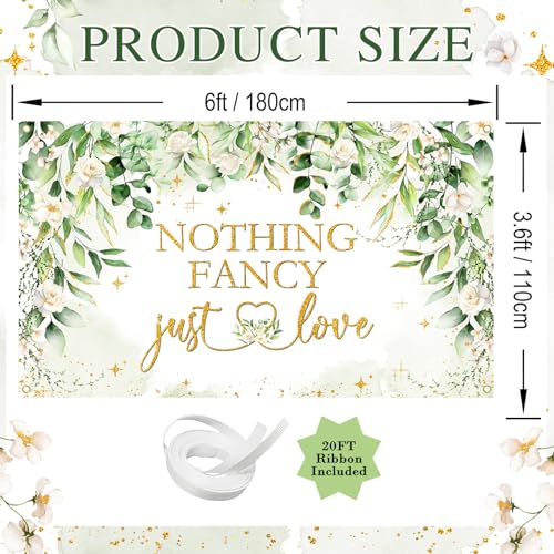 Nothing Fancy Just Love Banner Sage Green Bridal Shower Decorations Wedding Shower Backdrop for Photography Greenery Bridal Shower Banner (6x3.6ft)