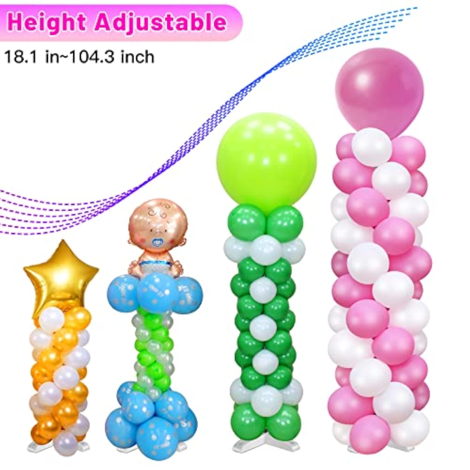 2 Sets Adjustable Balloon Column Stand Kit, Metal 9 Feet Balloon Stands For Floor, Balloon Tower Decorations For Baby Shower Graduation Birthday Wedding Party