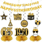 11Pcs 65th Birthday Kit - Black & Gold Banner, Centerpieces & Party Supplies