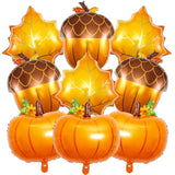 9pcs Fall Thanksgiving Balloons Pumpkin Pine Cone Maple Leaf Foil Balloons for Party Decor