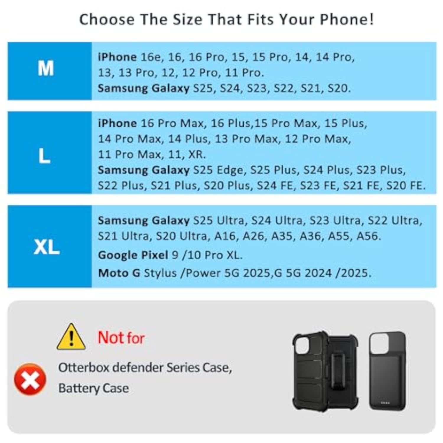 Phone Holster For Belt With Metal Clip And Magnetic Closure Compatible With Iphone 16/15/14/13/12 Pro And Non-Pro, Galaxy S25 S24 S23 S22 For Everyday Protection, M-Black
