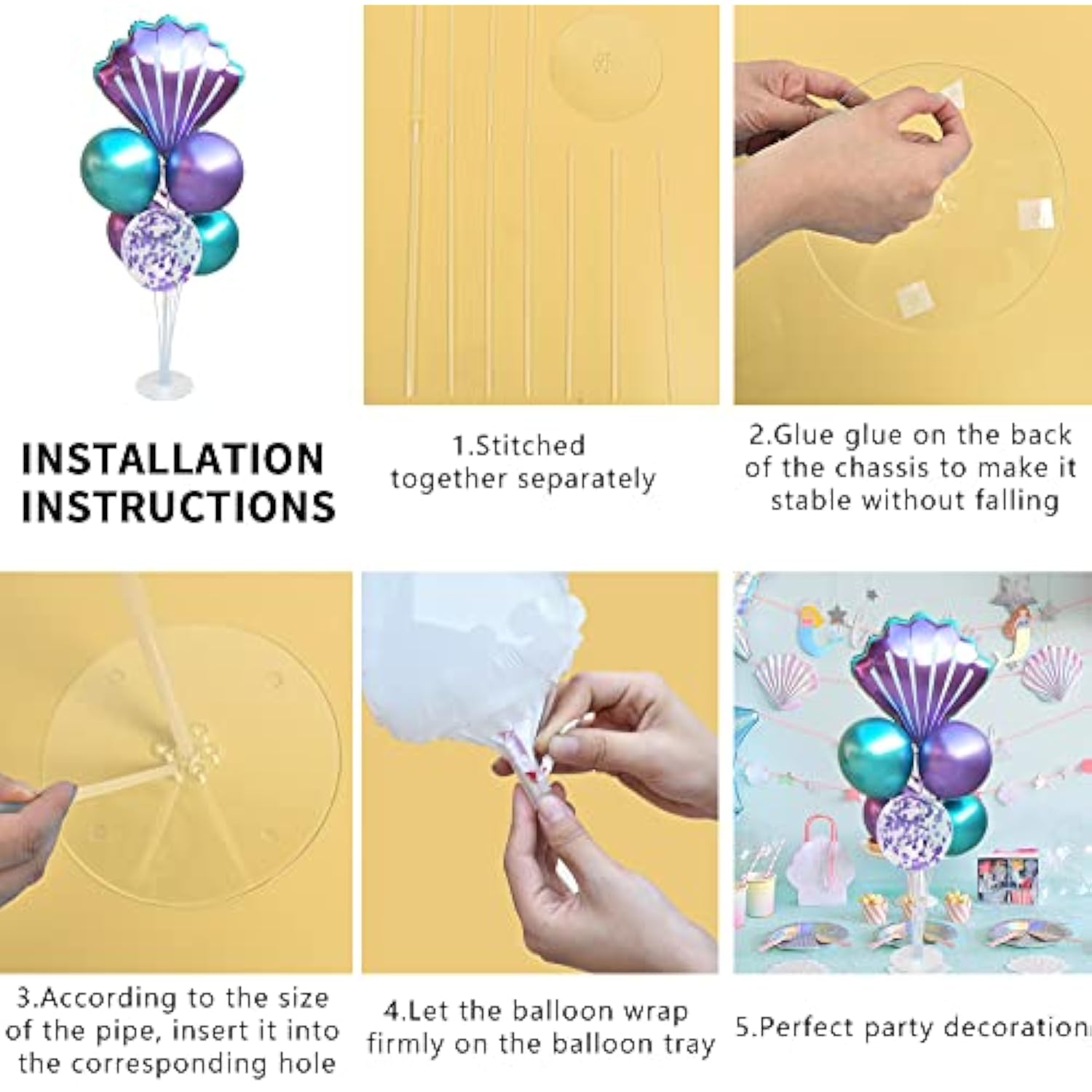 Mermaid Table Centerpiece Balloons Stand Kit 2 Sets With 2 Sea Shells Foil Balloons 14 Purple Blue Latex Balloons For Birthday Beach Mermaid Theme Sea Theme Party Mermaid Birthday Decorations