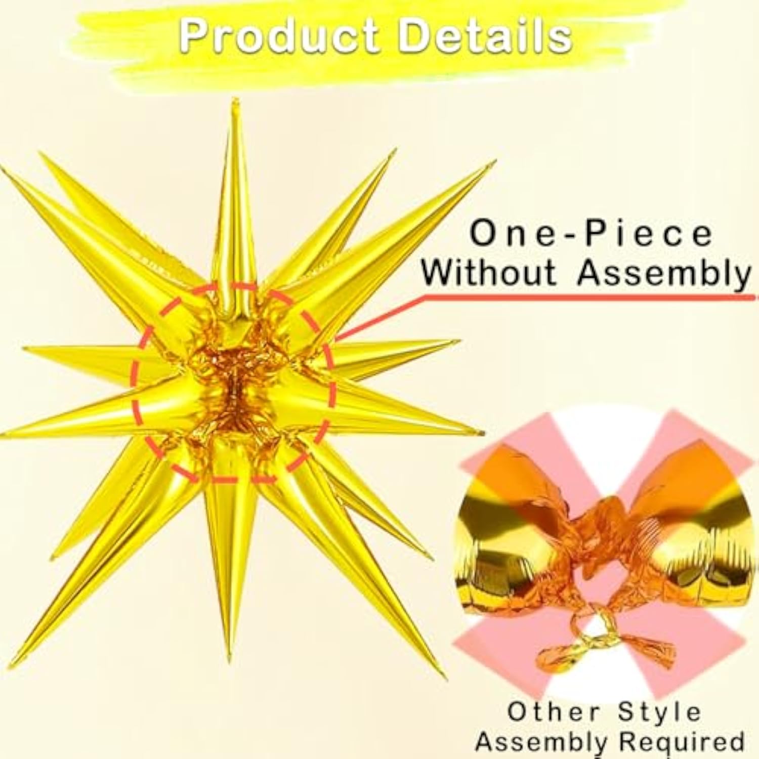 20 Pcs 27"22" Explosion Star Foil Balloons - 12 Point And Four Pointed Gold Spike Balloons For Party Supplies, Christmas, Birthday, Wedding, Photo Booth (Gold)