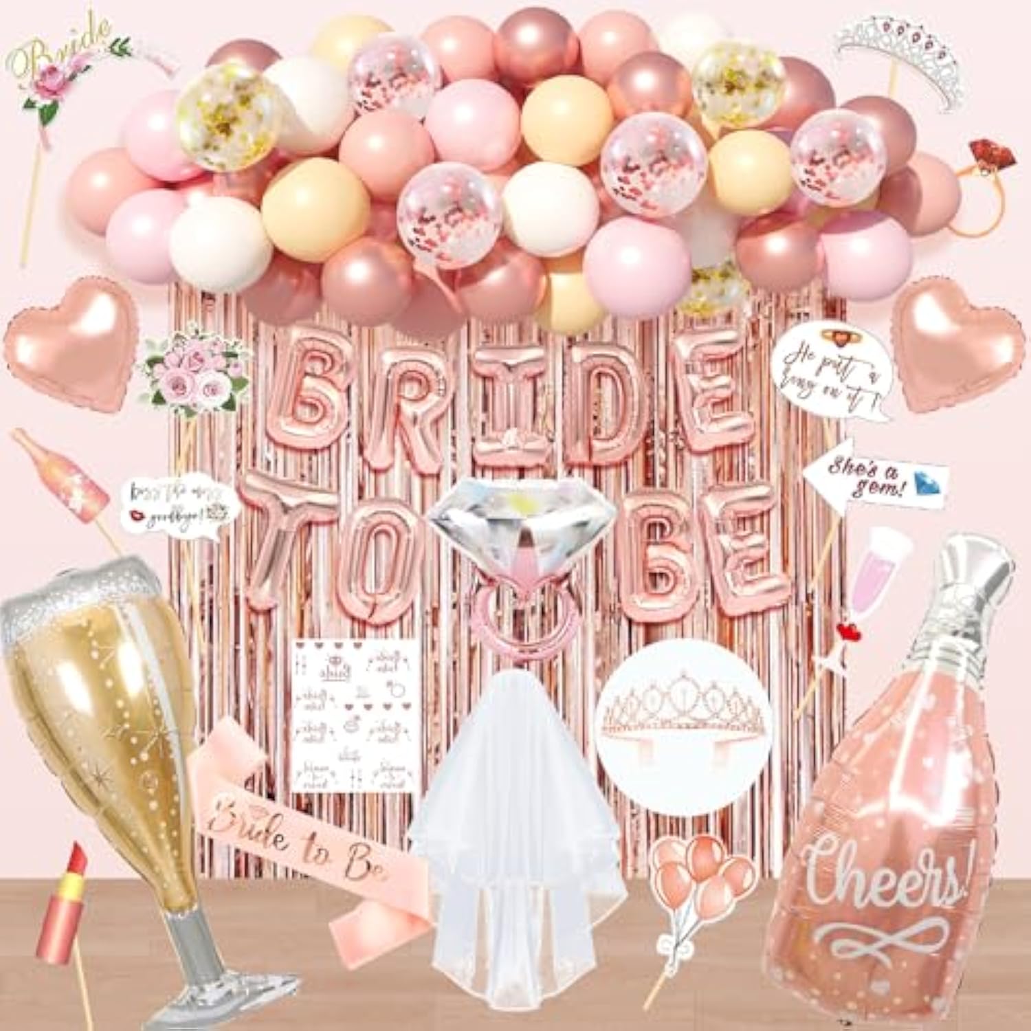 116pcs Bachelorette Party Kit with Sash, Veil, Crown, Props & Wedding Decor