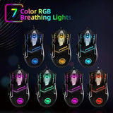 Rgb Light Up Wired Gaming Mouse For Computer - Durable Usb Led Laptop Mice W/ 7 Color Backlit, 4 Adjust Dpi Up To 3200 For Gaming, Silent & Stable Pc Corded Mouse For Mac Macbook Windows Linux Ps4