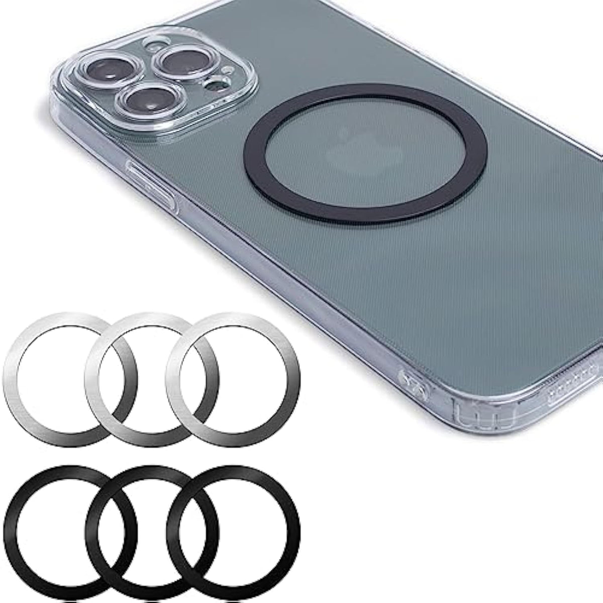 Universal Metal Rings Compatible For Magsafe Charger/Wallet/Battery Pack, Ultra-Thin Magsafe Sticker, Compatible With Iphone 16/15/14/13/12 Series,Samsung Galaxy Series (3Black+3Silver)