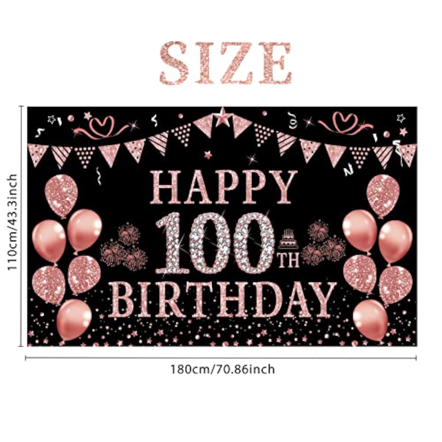 100Th Birthday Decorations For Women - Rose Gold 100Th Birthday Backdrop Banner, Happy 100Th Birthday Party Supplies, Pink 100 Years Old Birthday Sign Poster Photography Background Decor