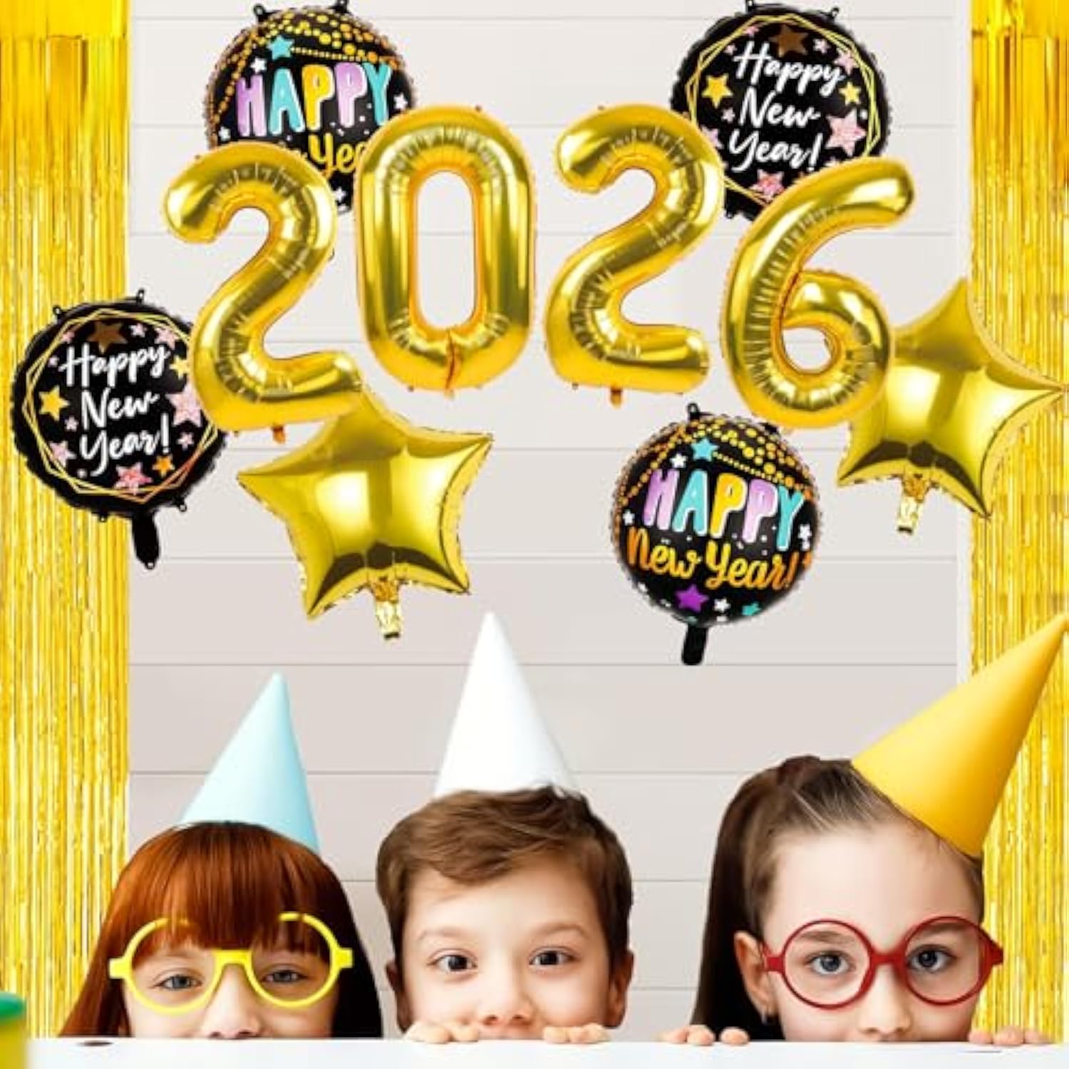 10-Piece Black and Gold New Year 2026 Foil Balloons for Party Decor