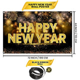 XL Happy New Year 2026 Banner 72x44 Inch Party Backdrop