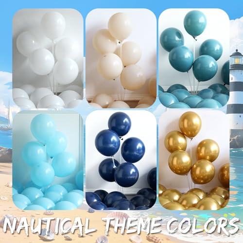 Nautical Party Decoration Balloon Arch Kit, Navy Blue Sand White Gold