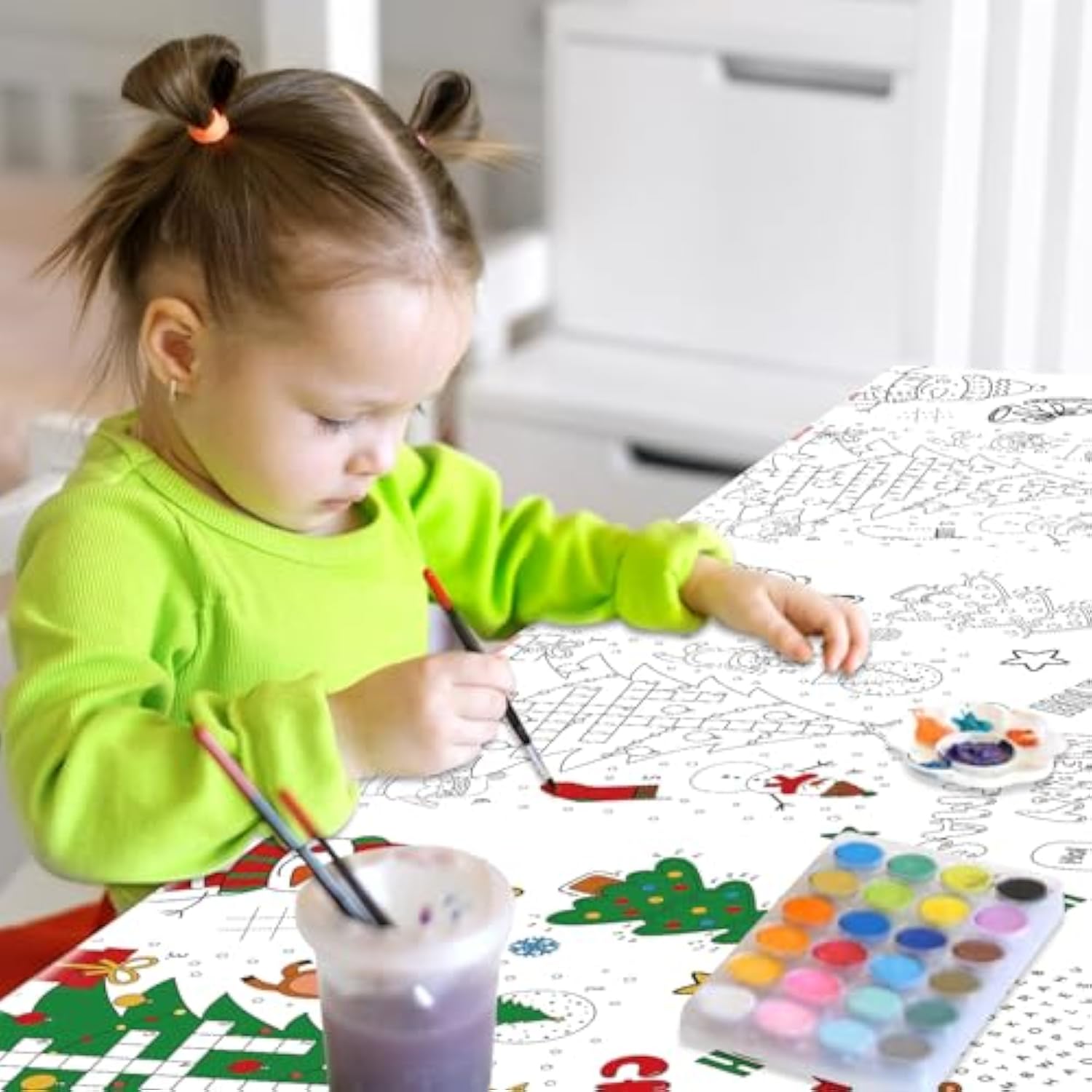 4Pack Christmas Coloring Tablecloths, Rectangular Paper Xmas Table Covers, Giant Coloring Poster Santa Claus Snowman For Kids Winter Holiday New Year Merry Christmas Party Supplies, 54 X 108Inch