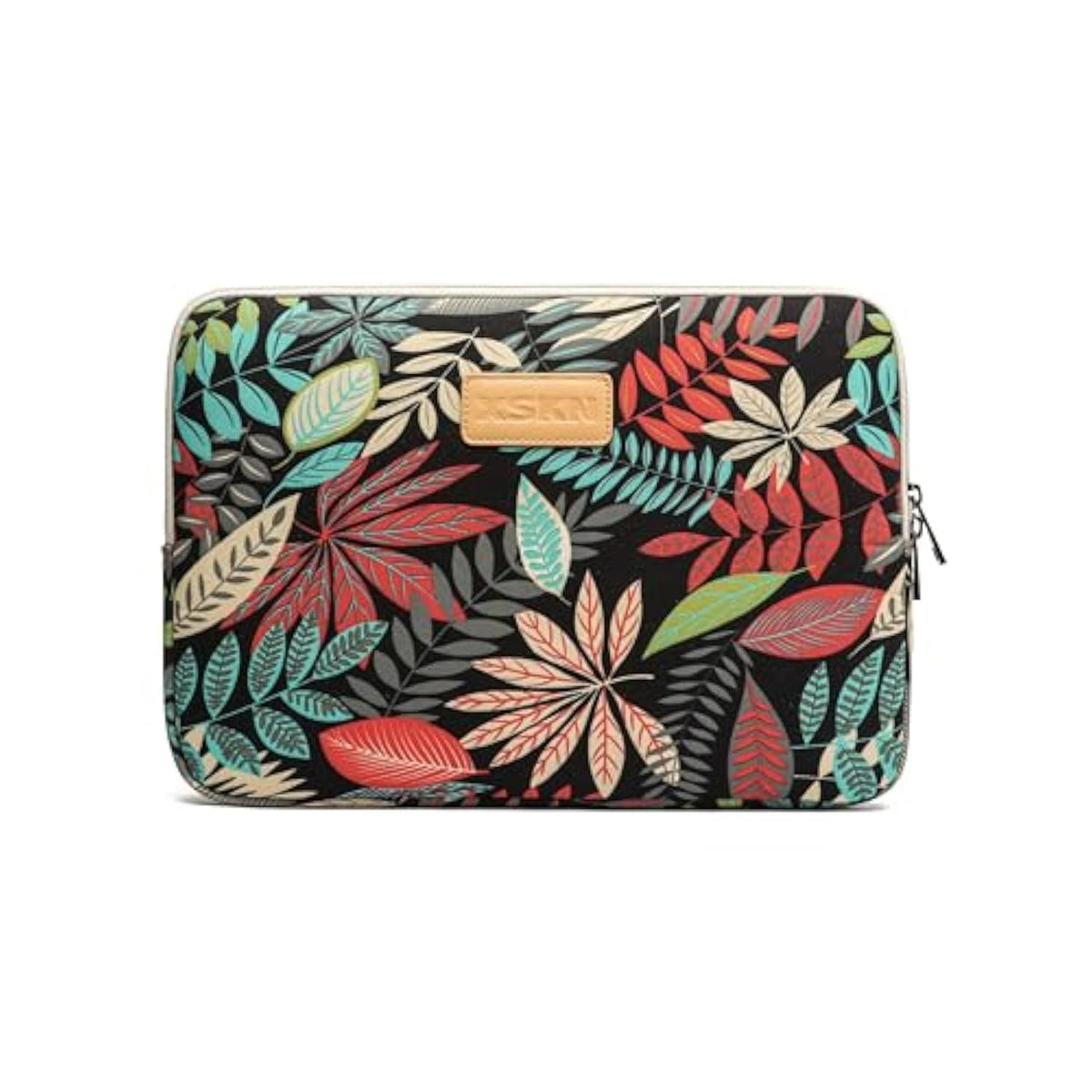 XSKN Colorful Leaf Canvas Fabric Stylish Print Style Zipper Tablet Laptop Sleeve for MacBook HP Samsung Dell Acer Asus Lenovo Notebook and Other laptops (13 inch), Black