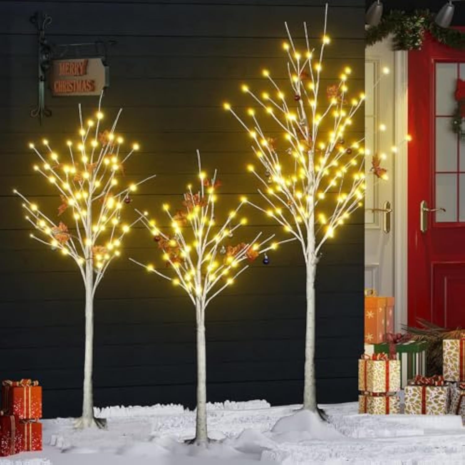 Lighted Tree Set Of 3,Christmas Tree 4Ft,5Ft And 6Ft With Led Lights, Halloween Decoration,Suit For Festival/Party,Wedding,Birthday,Indoor And Outdoor Use,Warm White (Lbt3-Ww)