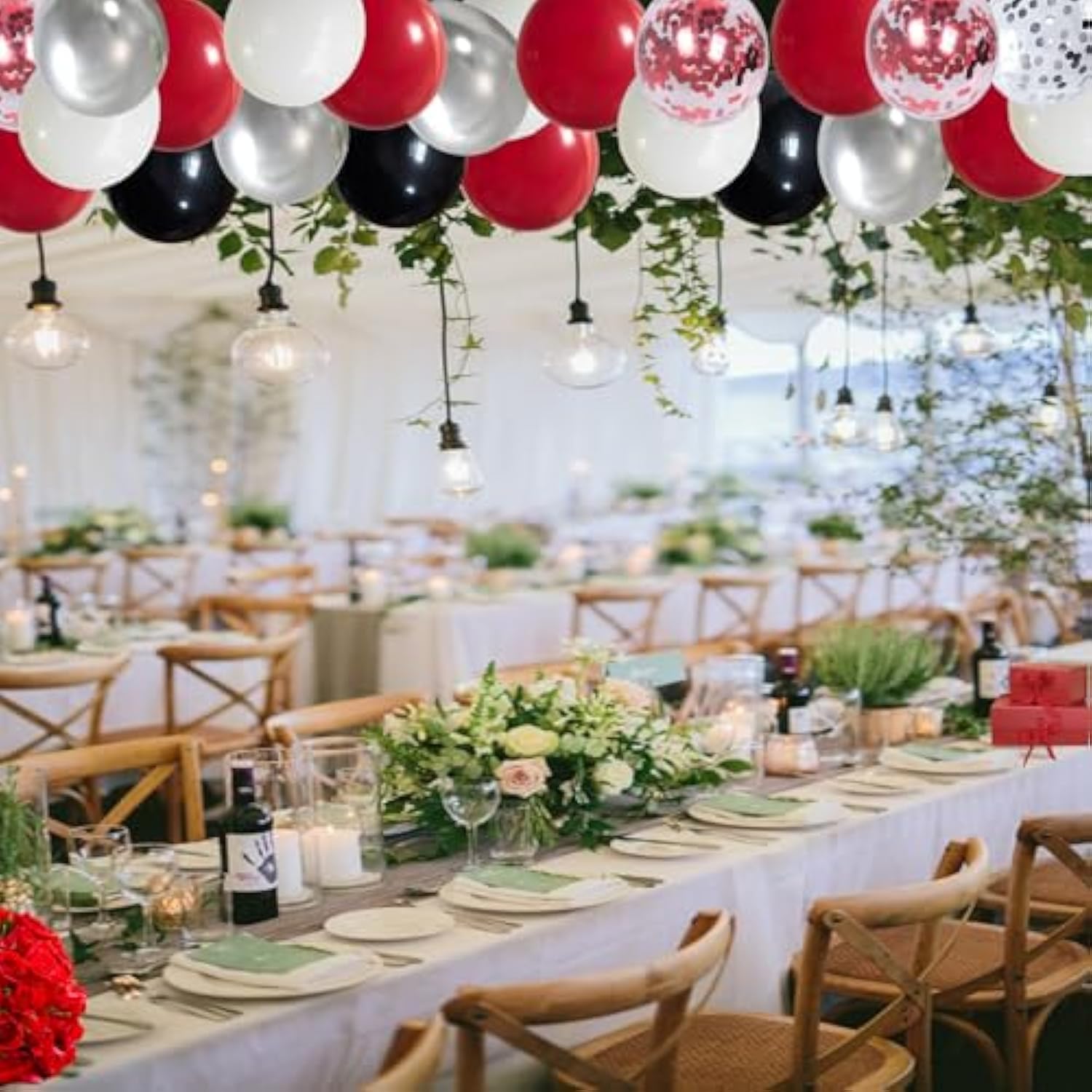 Red Black Balloon Arch Kit 60pcs Red Black White Confetti Balloons for Party